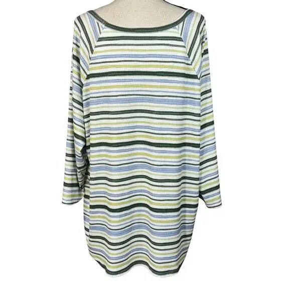 CJ Banks 3X-Large Top Striped Stretch Ribbed 3/4 Sleeve Boat Neck Soft Hi-Low - Picture 5 of 8